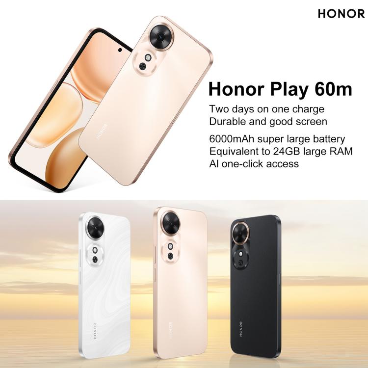 Honor Play 60m, 8GB+256GB, Side Fingerprint, 6.61 inch MagicOS 9.0 Dimensity 6300 Octa Core, Network: 5G, OTG, Play 60m, 8GB+256GB, 8GB+256GB Honor Play 60m, 8GB+256GB, Side Fingerprint, 6.61 inch MagicOS 9.0 Dimensity 6300 Octa Core, Network: 5G, OTG, Play 60m, 8GB+256GB, 8GB+256GB